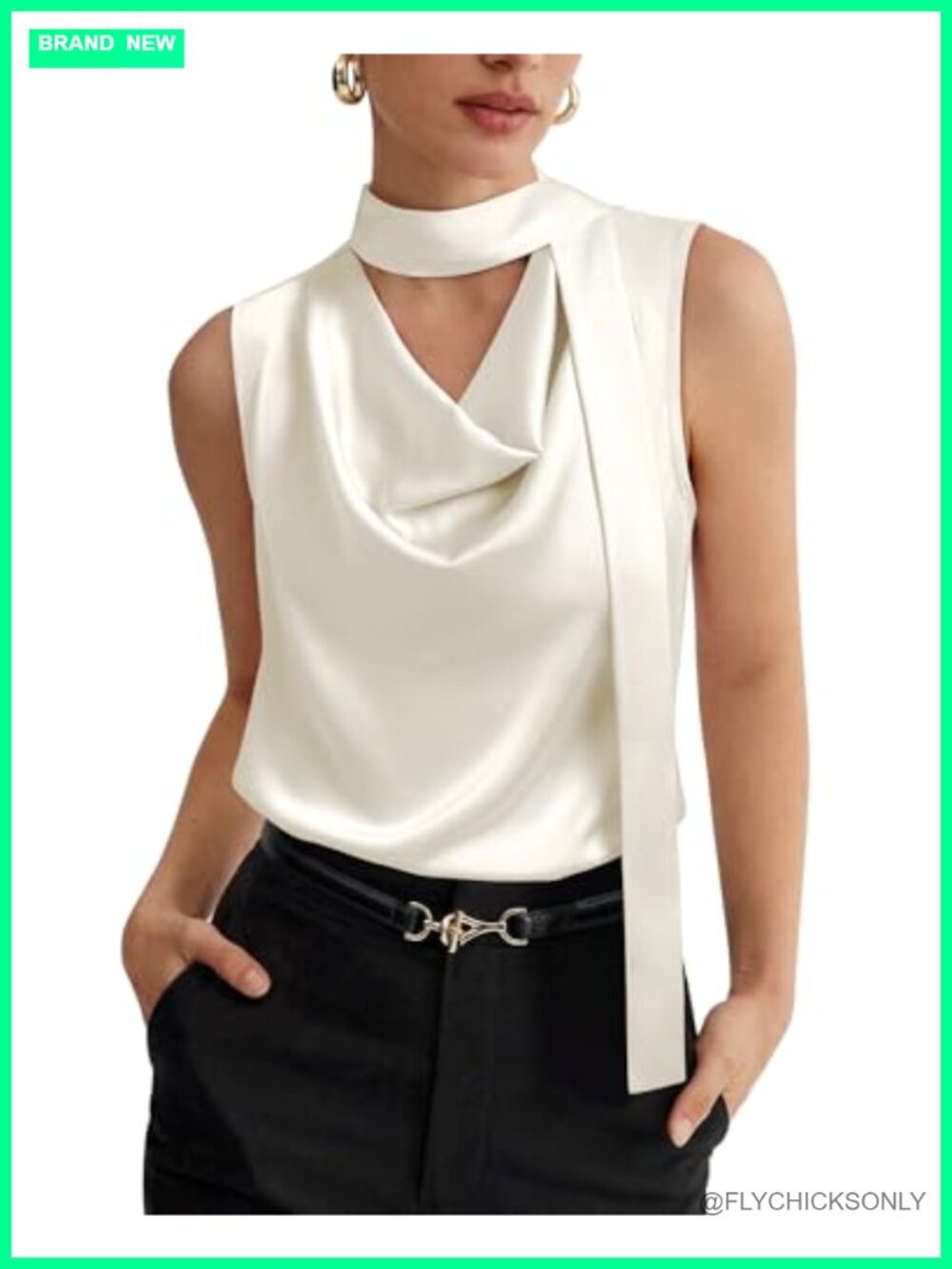 Silk Satin Tank Top Dressy Casual Sleeveless Cowl Neck Business Work Blouse